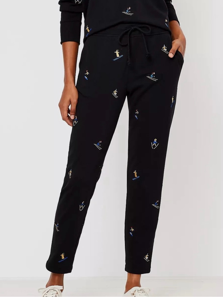 Lou & Grey X Loft Embroidered Novelty Skier Sweatshirt Matching Sweatpants Set